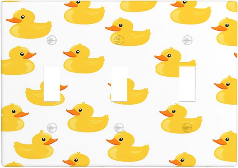 Moslion Duck Toy Triple Toggle Wall Plate Covers Cute Animal Shower Ducks 3-Gang Switch Plug Protector Face-Plate Home Decor Bedroom Bathroom - Image 1